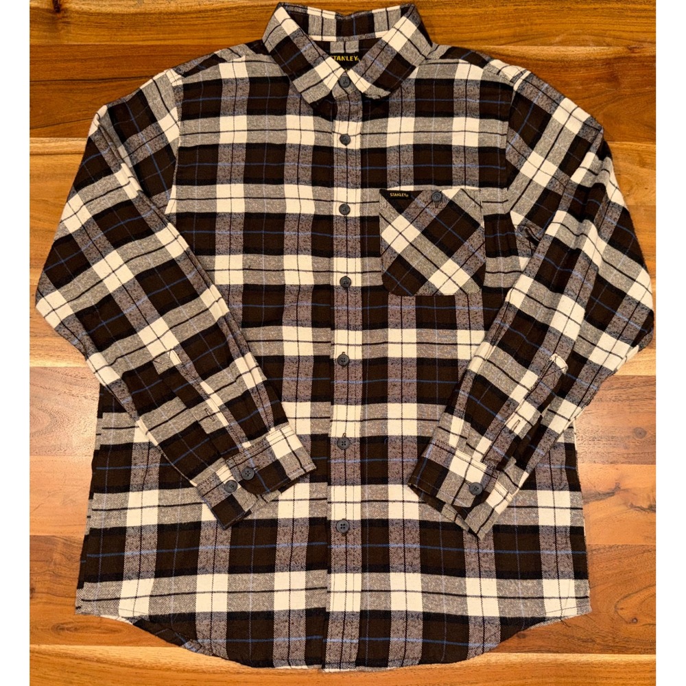 Stanley Mens Medium Brown Plaid Flannel Long Sleeve Button Down Work Shirt M